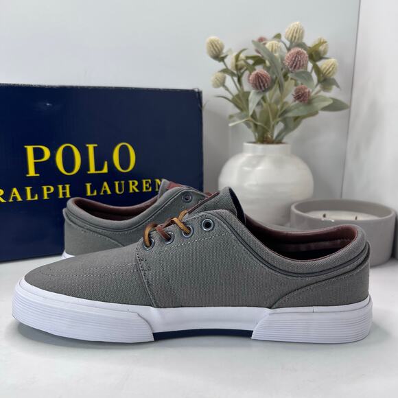 Polo Ralph Lauren Faxon Low Grey Canvas Lace Up Sneakers Men's US 9D NWB - Picture 6 of 10